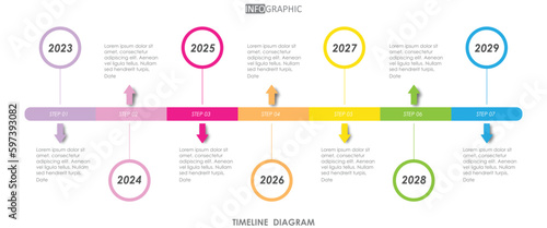 timeline infographic weekly planner schedule project diagram Infographics template for business. 1 week 7 step modern Timeline schedule diagram with presentation vector timeline week infographics.	