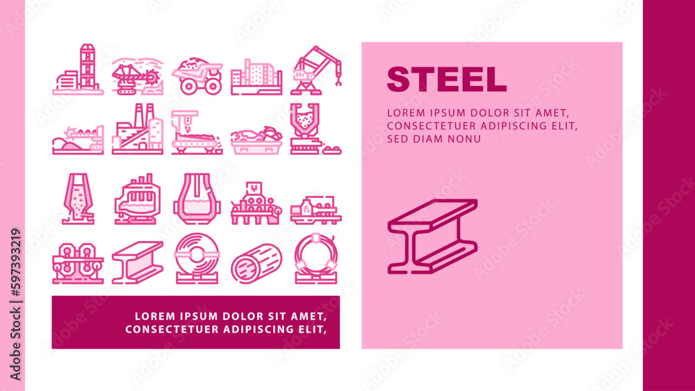 steel production industry metal icons set vector