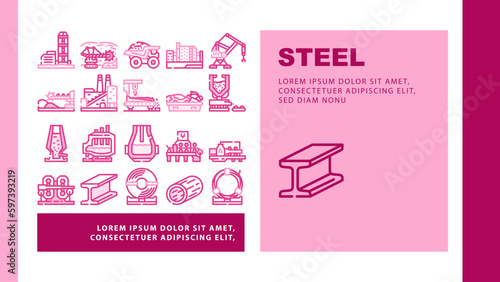 steel production industry metal icons set vector