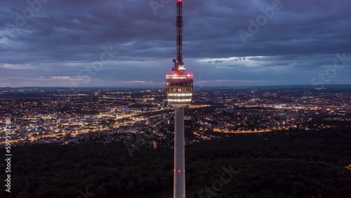 Time lapse lights flashing on Television Tower, Stuttgart, Germany
