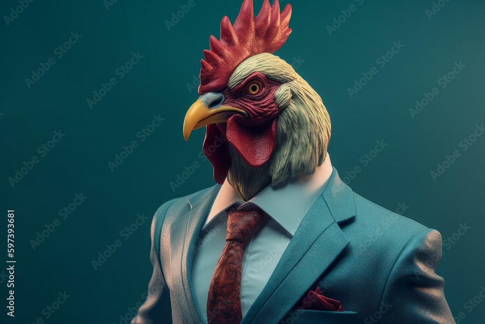 Anthropomorphic rooster in suit. Generate Ai
