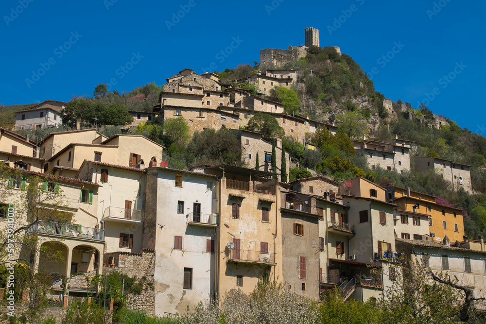 View of Ferentillo, the famous town of the mummies in Valnerina, Umbria, Italy
