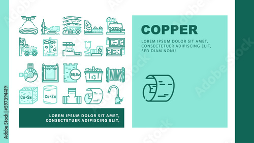copper production industry metal icons set vector