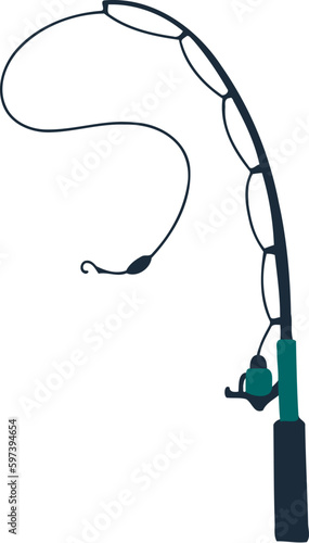 Camping Fishing Rod Flat Hand Drawn Illustration
