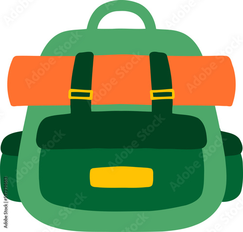 Camping Backpack Flat Hand Drawn Illustration