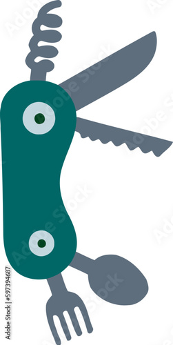 Camping Multi Tool Flat Hand Drawn Illustration