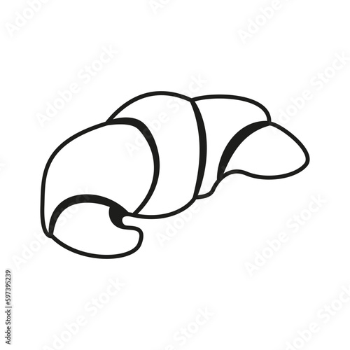 Vector image of a Croissant in Doodle style. Illustration of a Bagel made of dough with filling. Sweet confectionery product. 