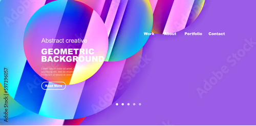 Colorful shiny and glossy circles abstract composition with light and shadow effects, geometric vector abstract background