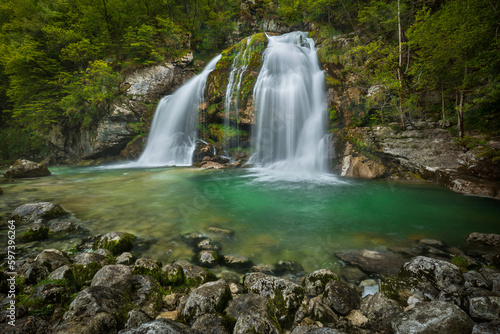 Fototapeta Naklejka Na Ścianę i Meble -  The Virje waterfall in Bovec, Slovenia.