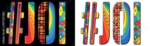 JOI Hashtag. Unique colorful friendly text. Modern style. Bright isolate letters with creative multicolored decoration inside. Hashtag #JOI for Adult jerk off instruction, print, typography design