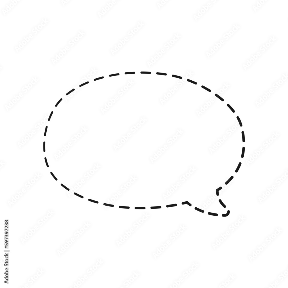Round comic speech bubble balloon made of dotted dashed line doodle vector illustration
