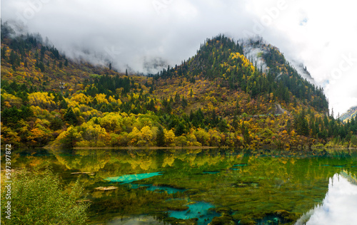Colorful autumn in Jiuzhaigou National Park, Sichuan Province, China. UNESCO as a World Heritage Site.
