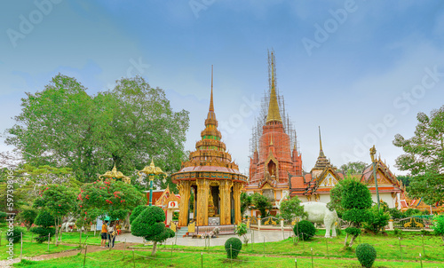 Panorama view of Wat Chang Hai with background, Pattani, South of Thailand. The temple in natural and forest