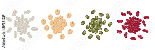 Beans heap bunch set. Legumes handful. Vector illustration.