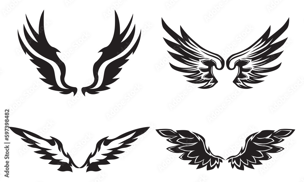 Fototapeta premium set of simple hand drawn black wings