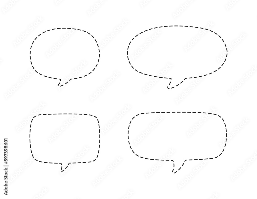 Geometric comic speech bubbles made of dotted dashed line set Geometric comic speech bubbles made of dotted dashed line set