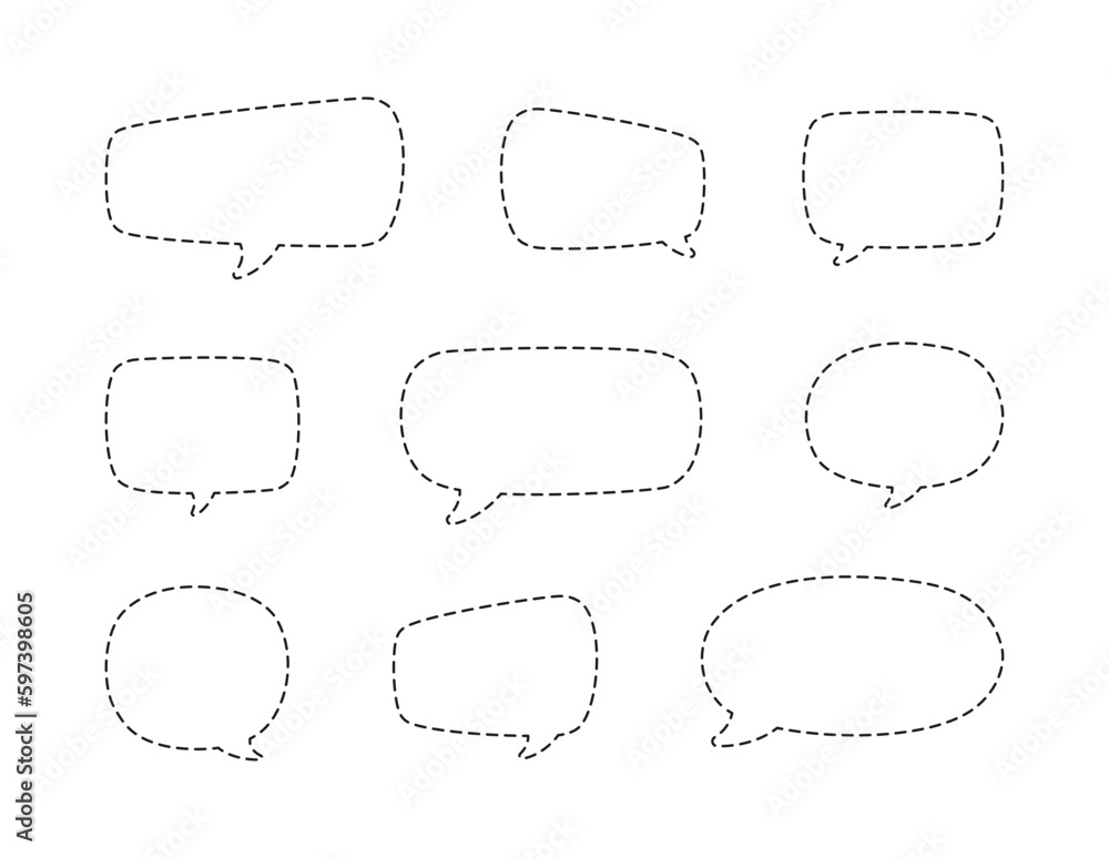 Geometric comic speech bubbles made of dotted dashed line set Geometric comic speech bubbles made of dotted dashed line set