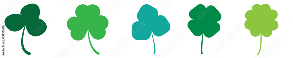 Green three and four leaf clover. Miscellaneous of shamrock green icon. Green three and four leaf clover. Miscellaneous of shamrock green icon.