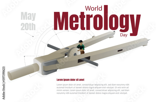 World Metrology Day.20 May.Metal compas on white background and dotted lines in the background.space for text.