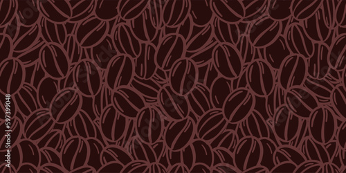 Coffee beans seamless pattern background. Hand drawn vector illustration.