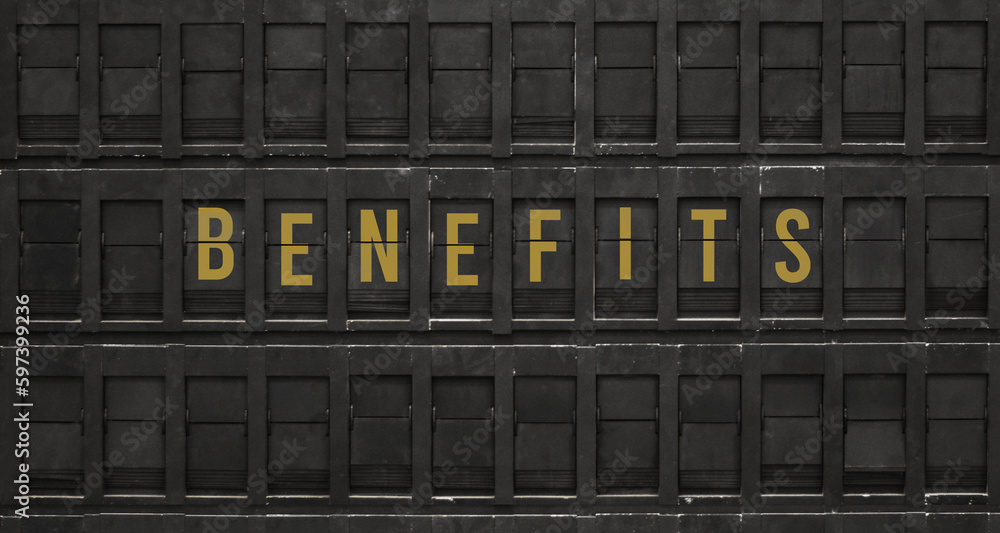 Flip board with text BENEFITS Flip board with text BENEFITS