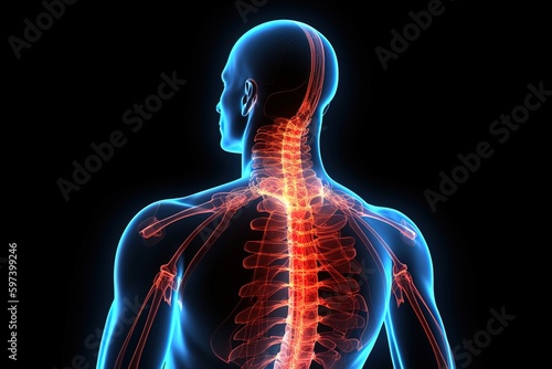 human body anatomy illustration of pain points including back pain, spinal pain generative ai 