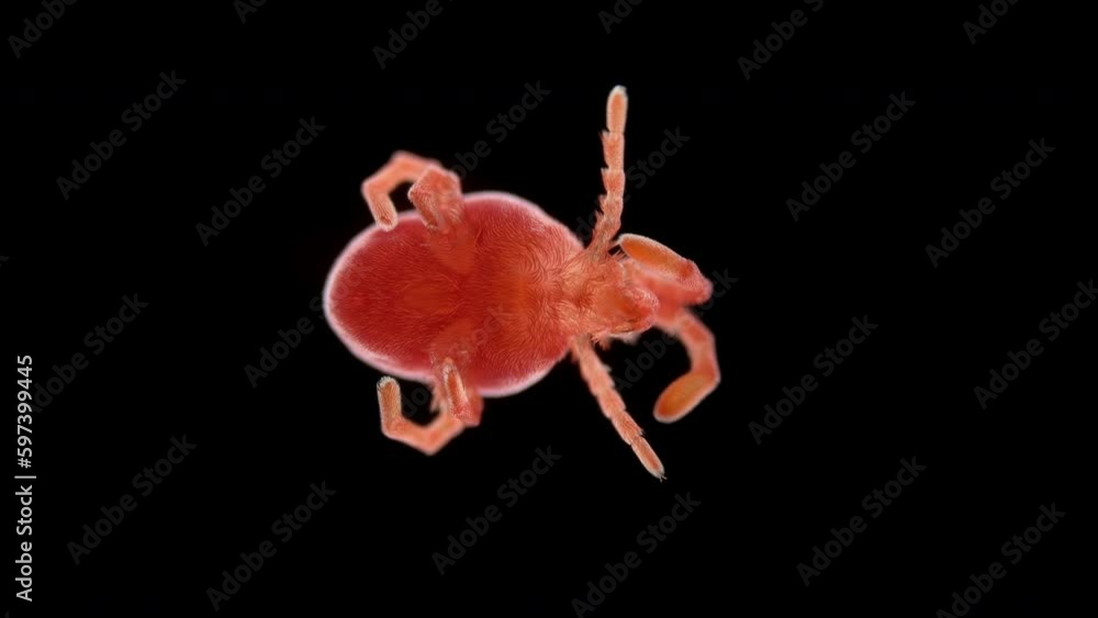 Mite (acari) from the family Trombidiidae under a microscope, order