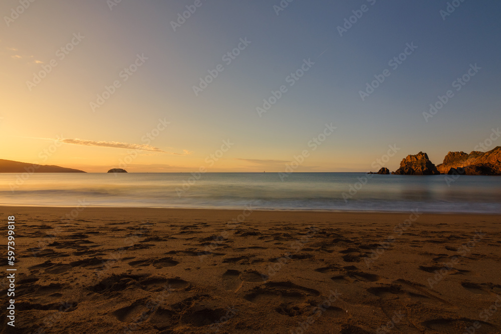 Playa de Laga, Bizkaia en Euskadi (País Vasco) al atardecer