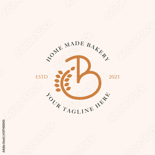 Letter B with wheat for bakery shop logo design