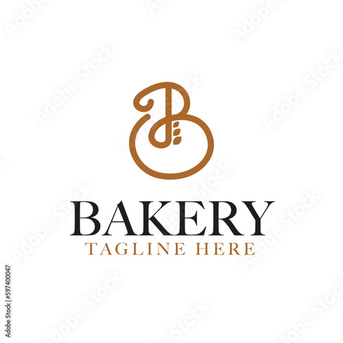Letter B with wheat for bakery shop logo design