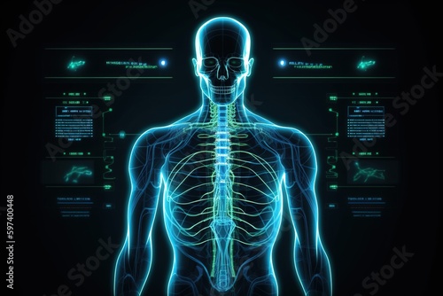 digital x ray human head and chest with ribs generative ai 