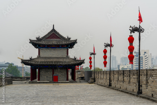 Xian City Wall in China. A famous historical site. Fortifications of Xian. UNESCO