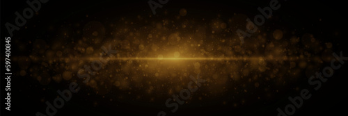 Golden particles flash abstract background with glowing gold dust bokeh. On a black background. © DENYS
