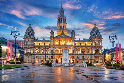 Scotland - City Council Building night view in George in Glasgow  United Kingdom