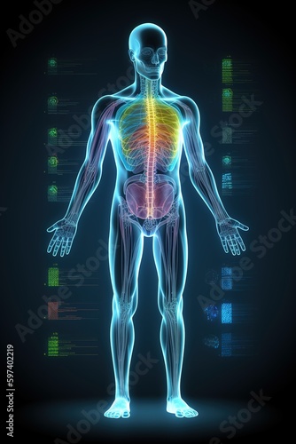 holographic representation of human body anatomy with indicators colorful xraY generative ai