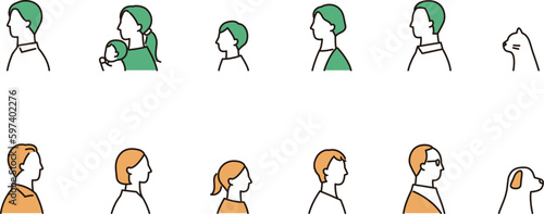 家族の横顔アイコンセット