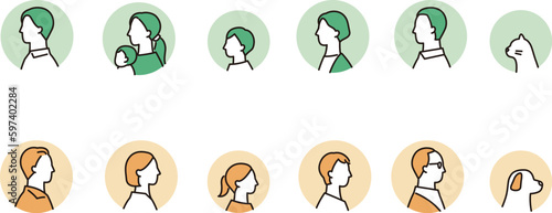 家族の横顔アイコンセット　円背景