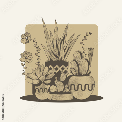 hand drawn vintage house plant illustration background