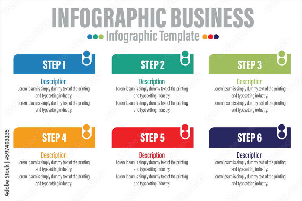 Fototapeta premium Six rectangle timeline steps or option workflow infographic plan concept design vector with icons. Business roadmap timeline network project template for presentation and report.