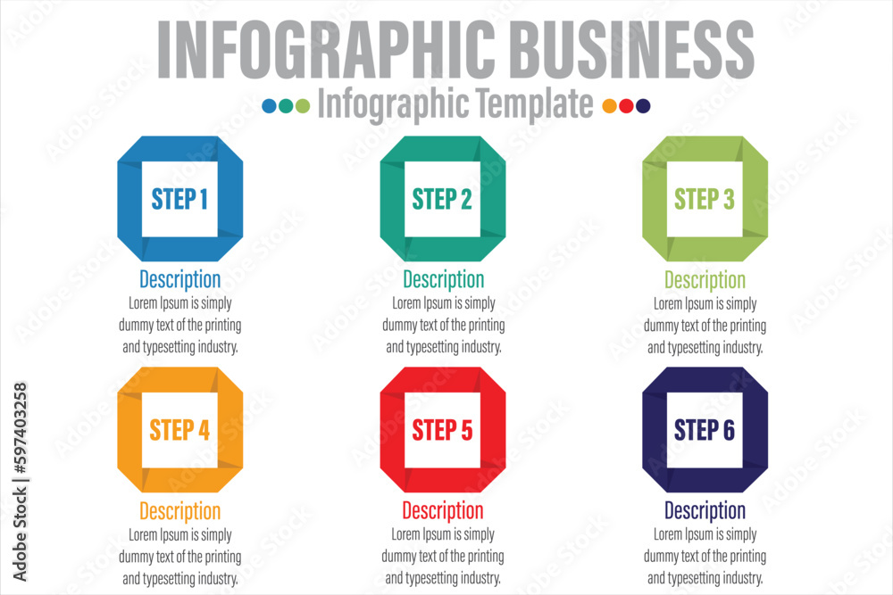 Infographic design template with numbers Six 6 option or six 6 Steps can be used for workflow layout, diagram, number step up options.