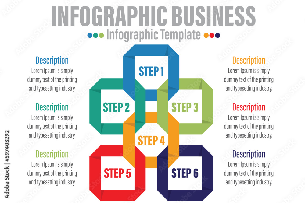Infographic design template with numbers Six 6 option or six 6 Steps can be used for workflow layout, diagram, number step up options.