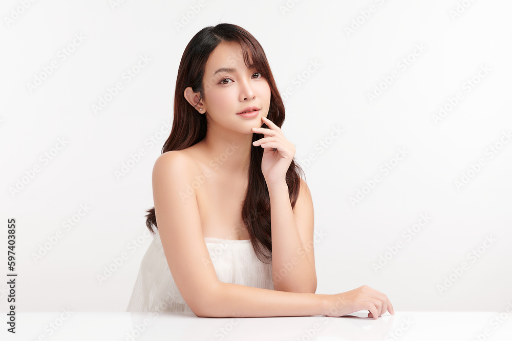 Beautiful young asian woman with clean fresh skin on white background, Face care, Facial treatment, Cosmetology, beauty and spa, Asian women portrait. Beautiful young asian woman with clean fresh skin on white background, Face care, Facial treatment, Cosmetology, beauty and spa, Asian women portrait.