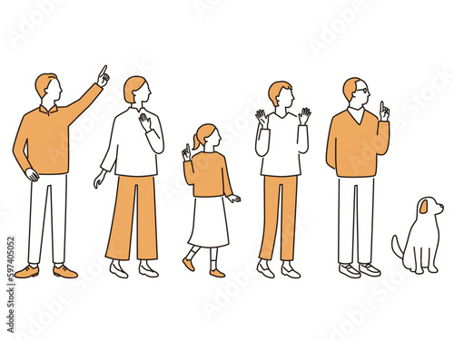 喜ぶ三世代家族の全身イメージ