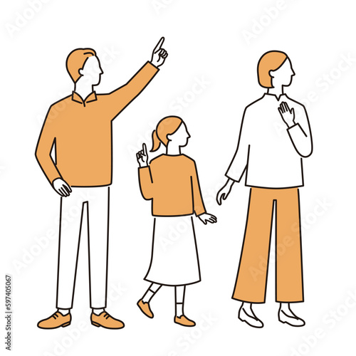 喜ぶ核家族の全身イメージ