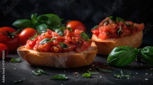 classic italian bruschetta wwith tomato and basil