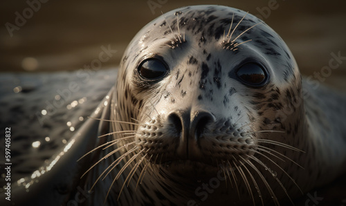 close up photo of gray seal in its natural habitat. Generative AI © Bartek