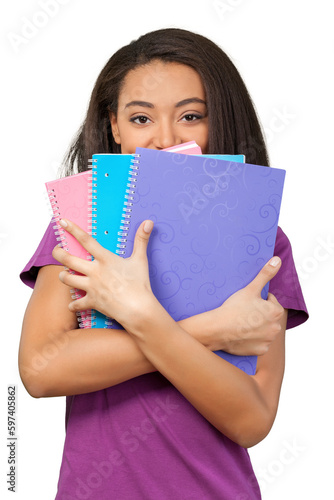 Young Girl Holding Note Pads - Isolated © BillionPhotos.com