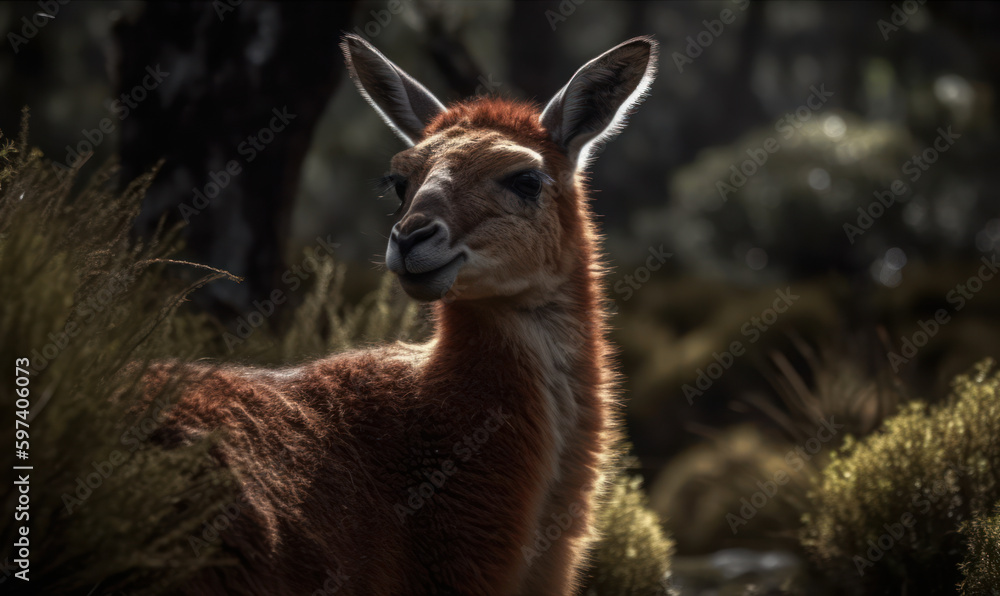 Fototapeta premium photo of guanaco (Lama guanicoe) in its natural habitat. Generative AI