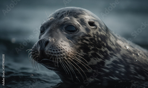 close up photo of gray seal in its natural habitat. Generative AI