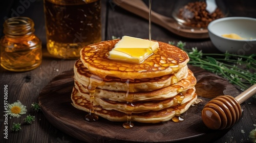 Classic pancake with butter and honey